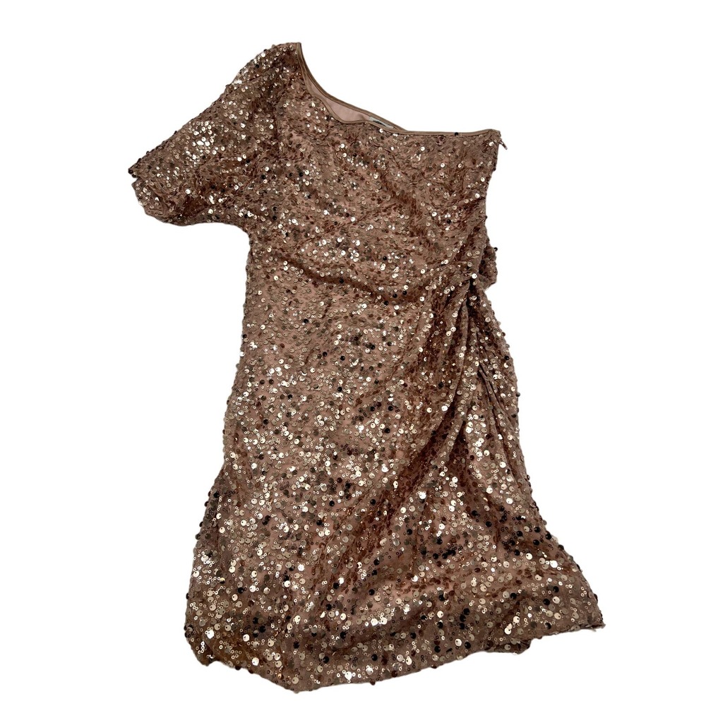 Deb One Shoulder Blush Sequin Dress